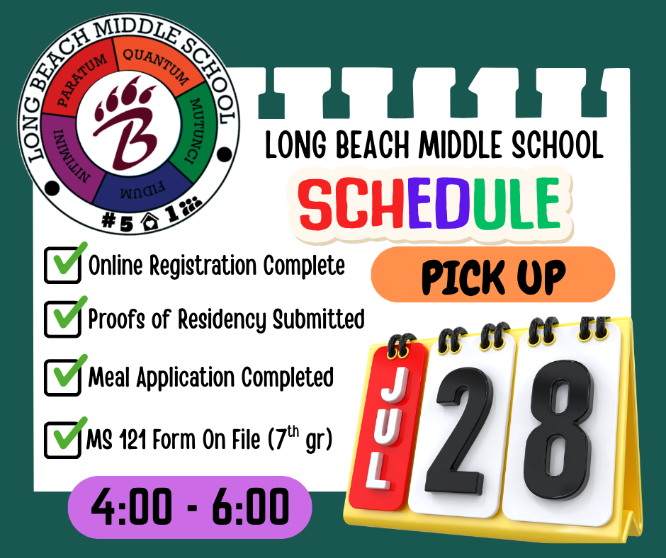 Announcement about Schedule Pick Up on July 28 from 4:00 - 6:00.